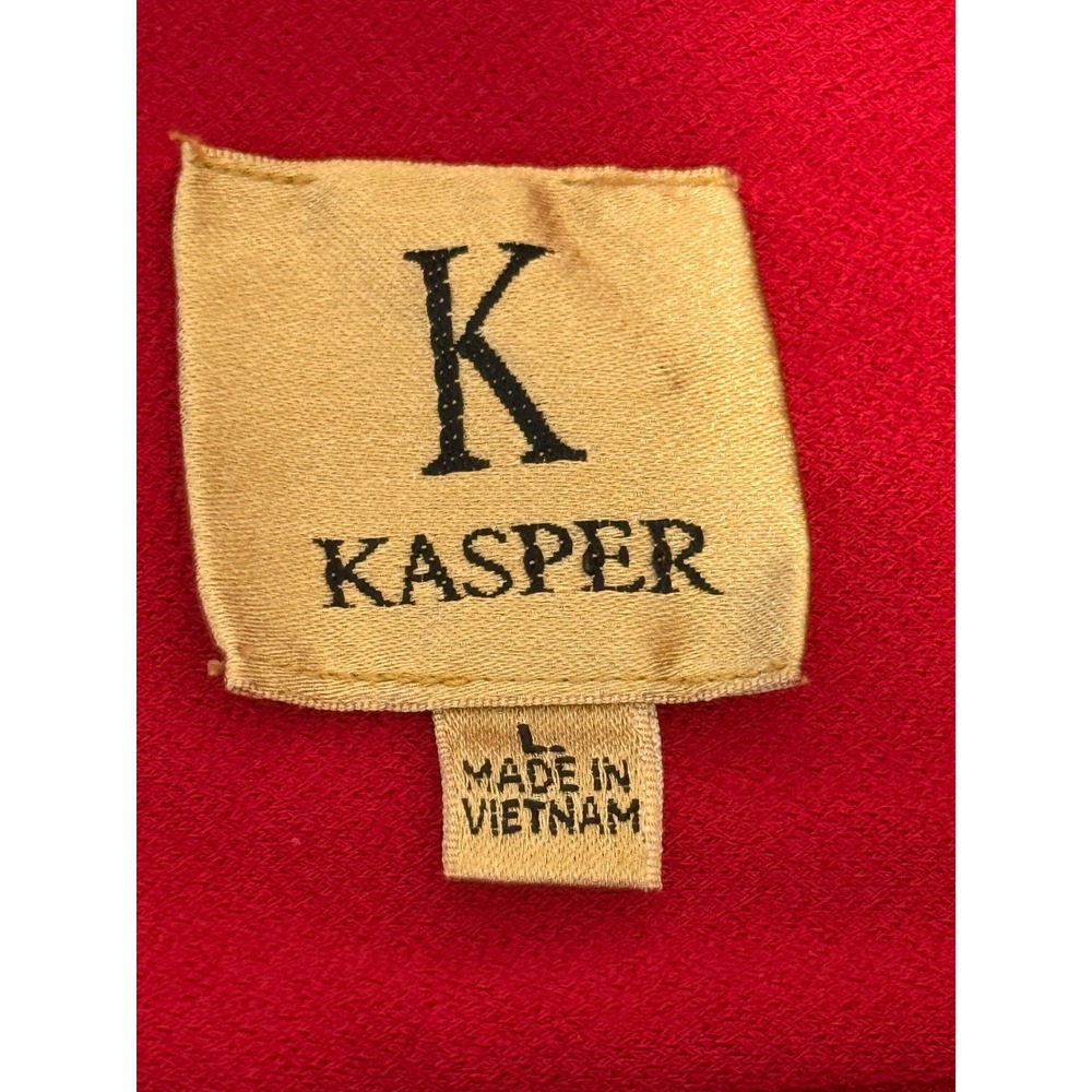 Kasper Womens Red Long Sleeve Button Down Shirt Size L Chest Pockets Stretch - Picture 2 of 8